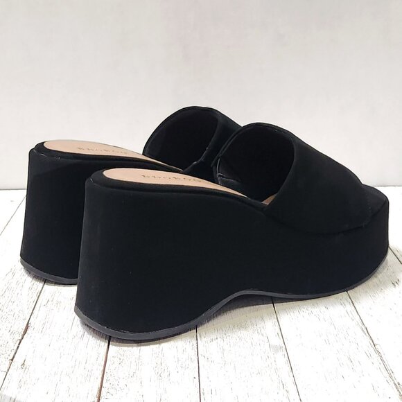 Black Suede Platform Slide Sandals - Picture 6 of 6